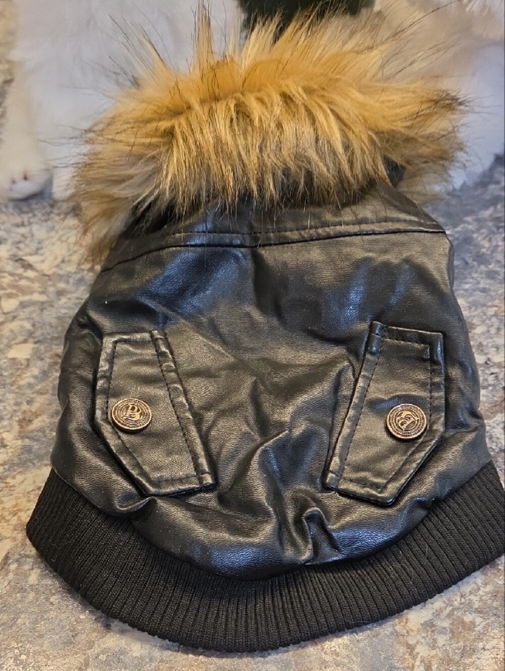 Dogs Faux Fur-Trim Hooded Jacket - Black with Tan Fur - Picture 4 of 10